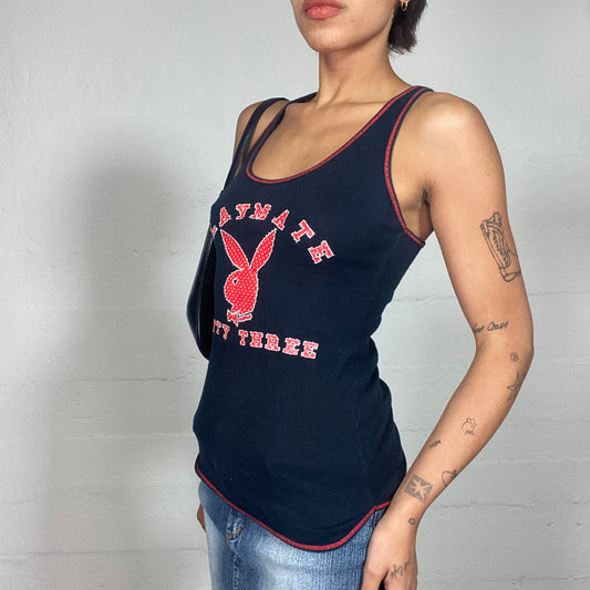 Vintage 2000's Playboy Sporty Black Top with Red Logo Print (S/M)