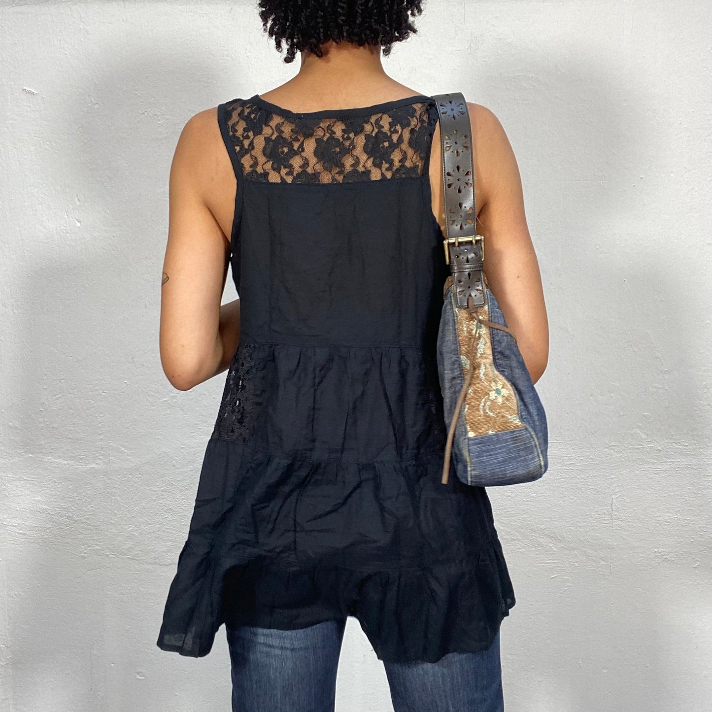 Vintage 2000's Summer Black Lace Baby Doll Top (M)