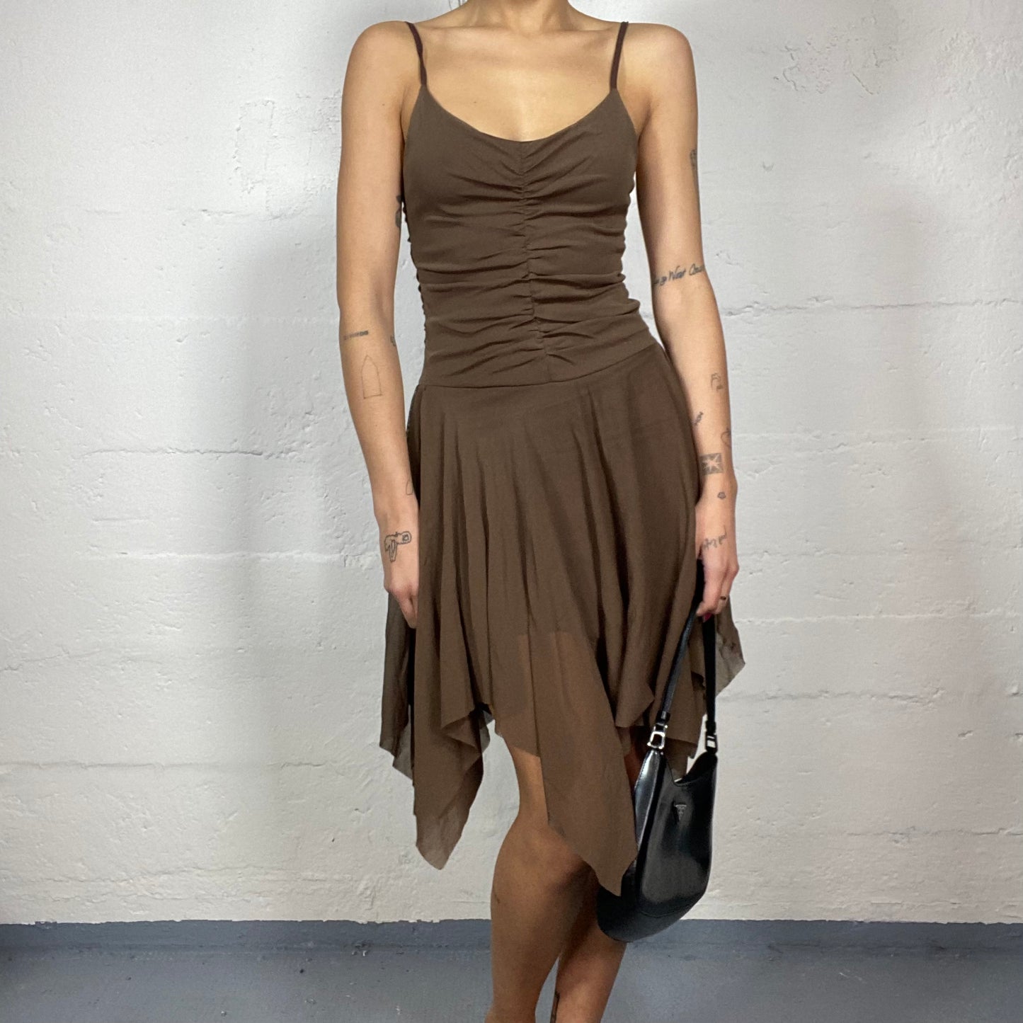 Vintage 90's Fairy Brown Dress with Deconstructed Cut Bottom Detail (M)