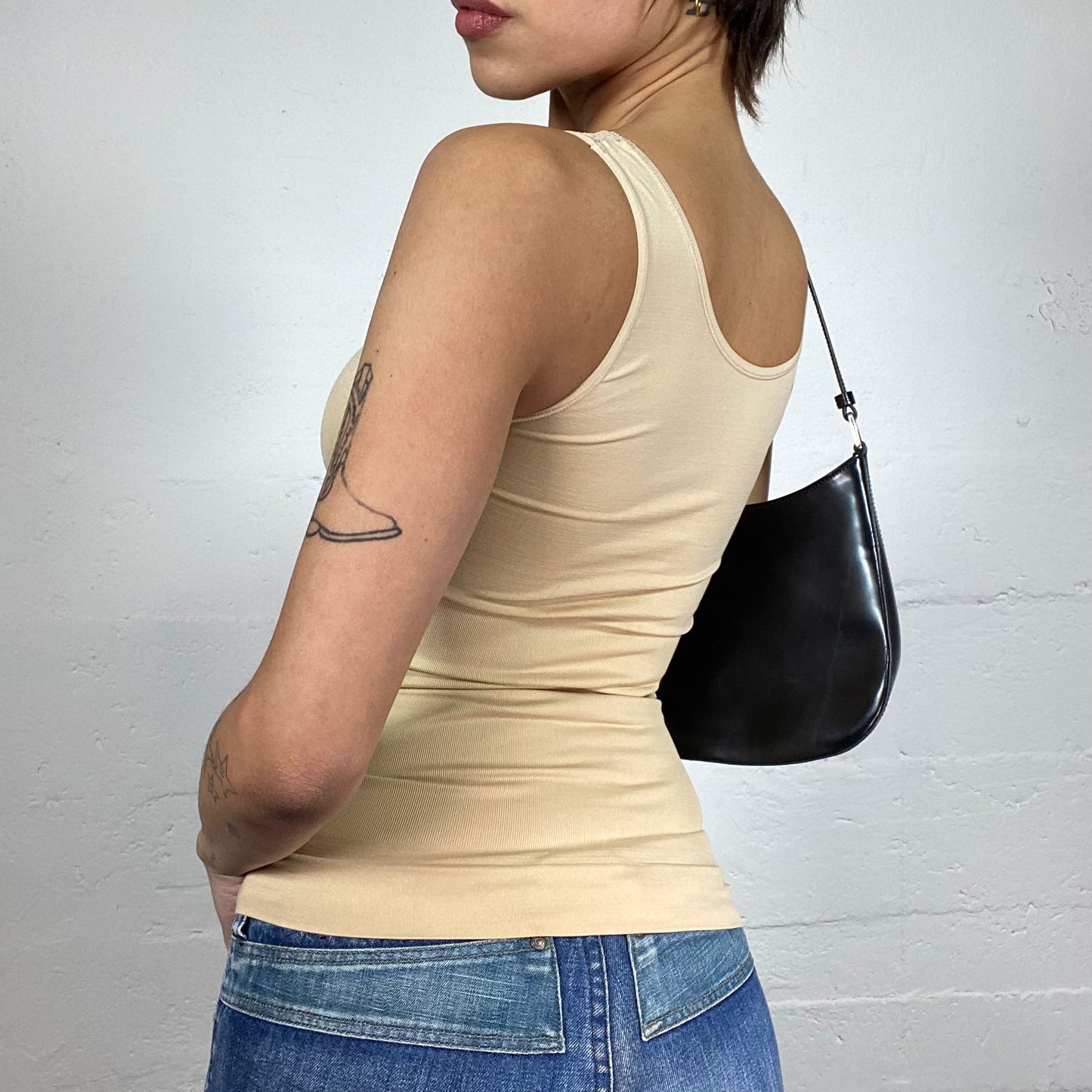 Vintage 2000's Romantic Beige Top with Mesh Lace Straps Detail (S)