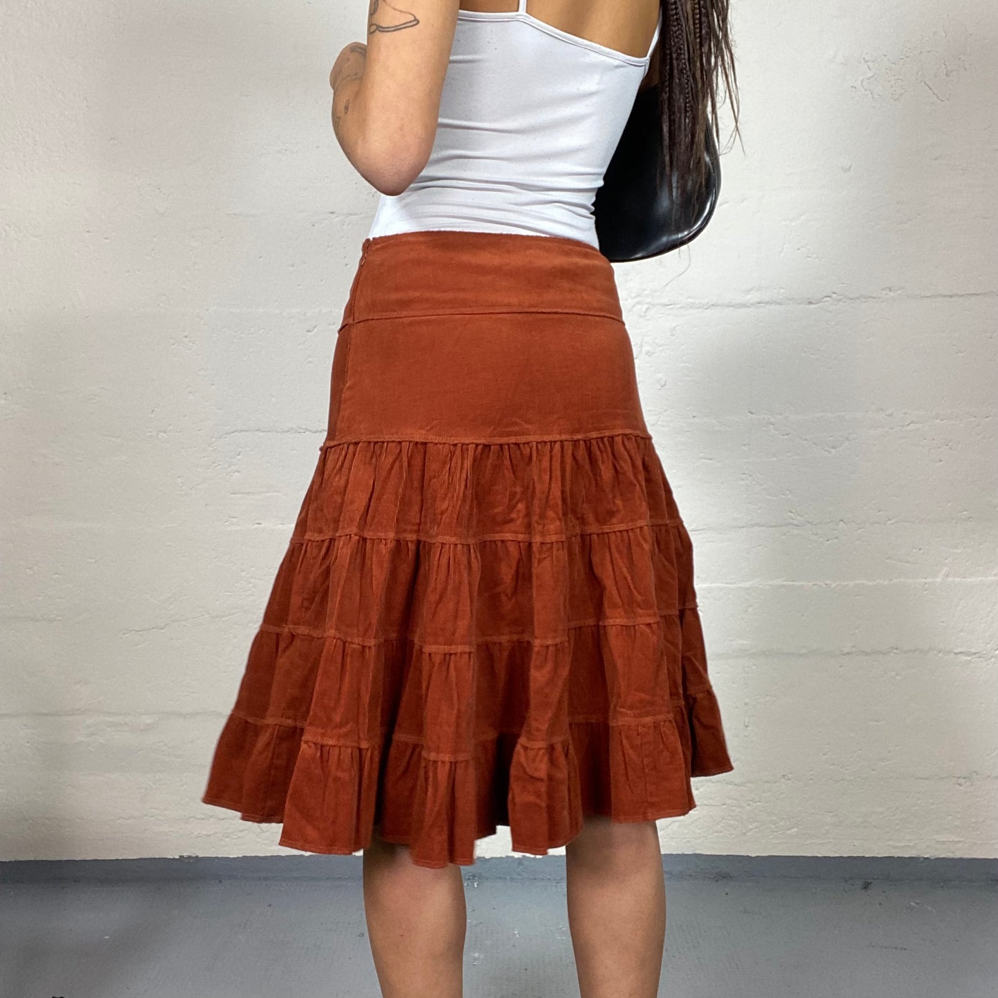 Vintage 2000's Fairy Orange Midi Skirt with Volant Cut (S)