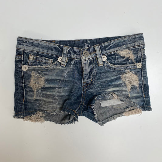 Vintage 2000's Grunge Mini Micro Distressed Denim Shorts (XS)