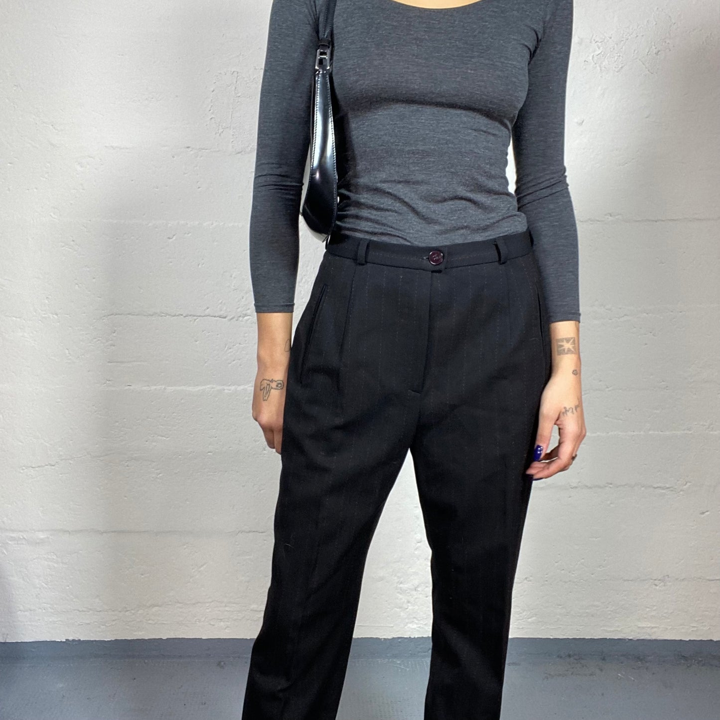 Vintage 2000's Gorpcore Black Pinestripes Pantsuit (M)