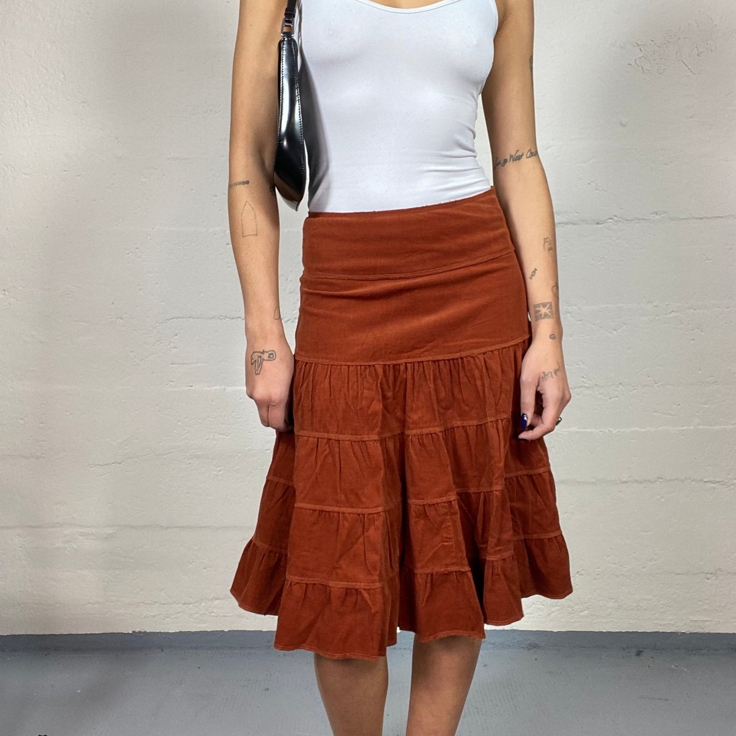 Vintage 2000's Fairy Orange Midi Skirt with Volant Cut (S)