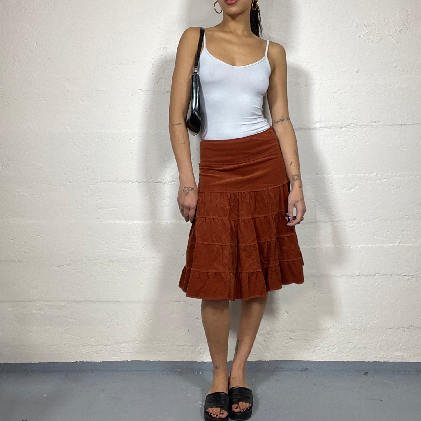 Vintage 2000's Fairy Orange Midi Skirt with Volant Cut (S)