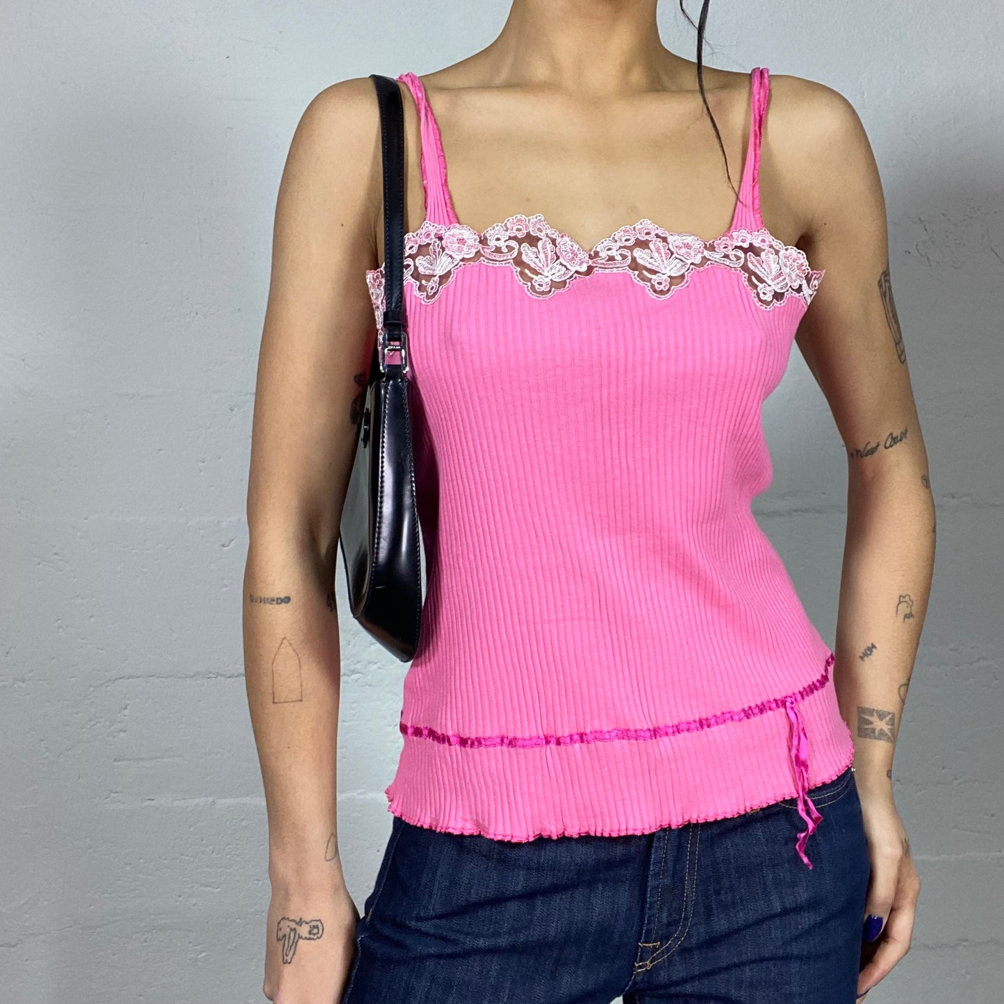 Vintage 2000's Barbie Pink Blouse Top with Embroidered Neckline Detail (M)