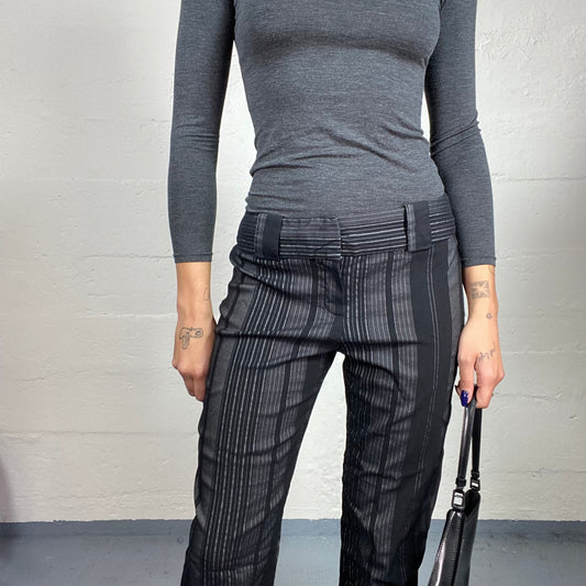 Vintage 2000's Gorpcore Black Low Waist Pantsuit with Grey Pinestripes and Boot Cut (M)