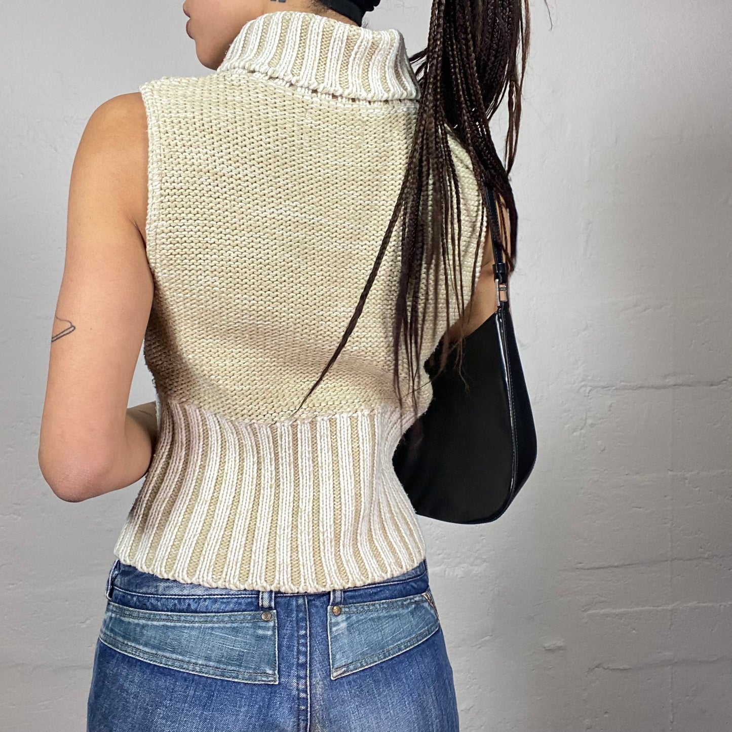 Vintage 2000's English It Girl Beige Highneck Vest Top (S)