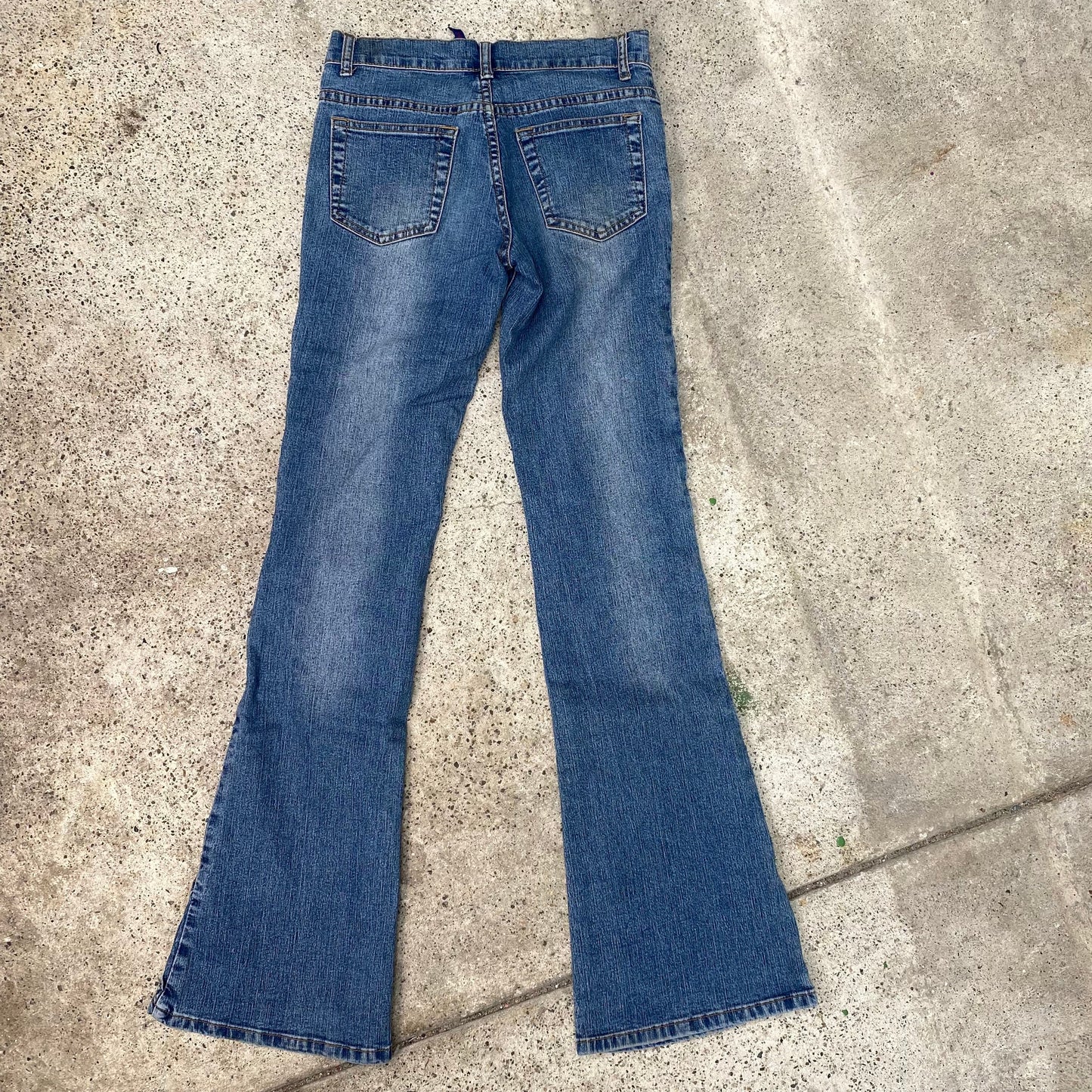 Vintage 90's Funky Light Wash Flared Jeans with ZigZag Side Details (XS)