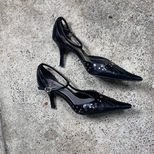 Vintage 2000's Morgan De Toi Black Pointy Heels with Silver Studs (39)