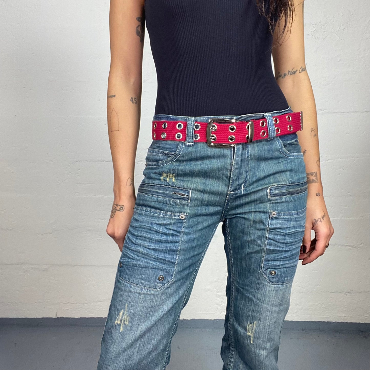 Vintage 2000's Rave Red Nyoln Belt with Studs Details