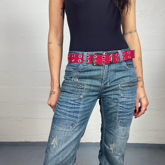 Vintage 2000's Rave Red Nyoln Belt with Studs Details