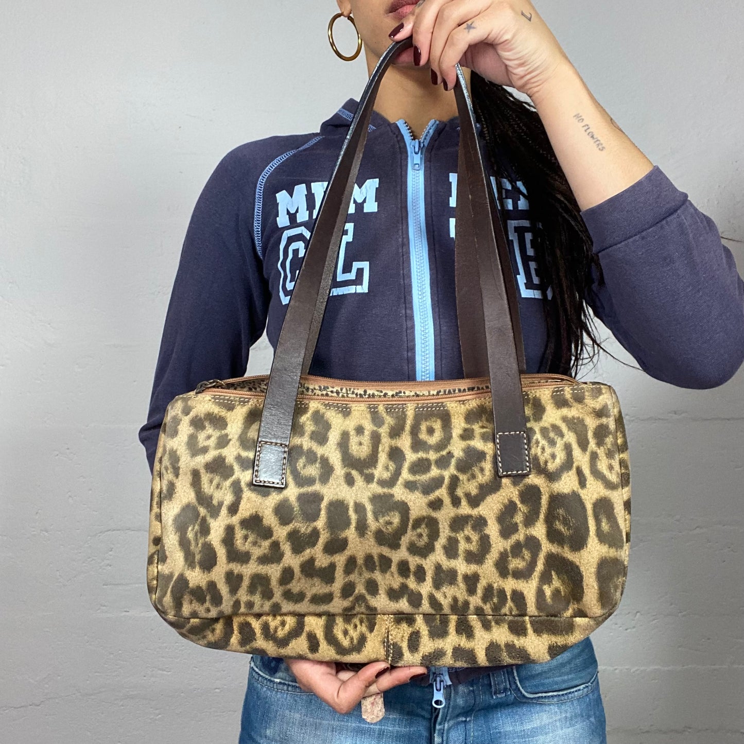 Vintage 2000's Downtown Girl Brown Shoulder Bag with Leopard Print