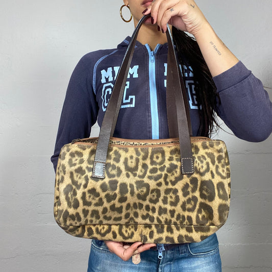 Vintage 2000's Downtown Girl Brown Shoulder Bag with Leopard Print
