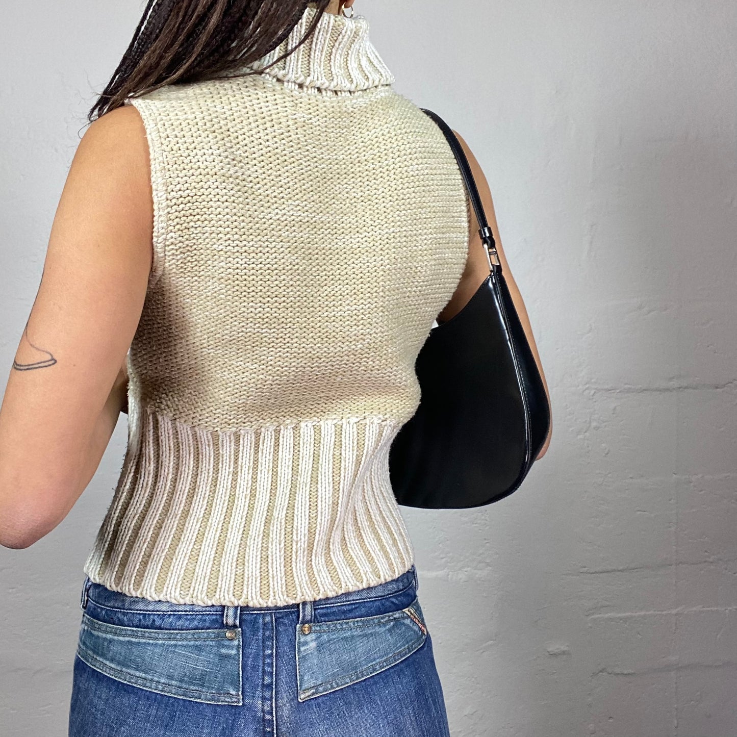 Vintage 2000's English It Girl Beige Highneck Vest Top (S)