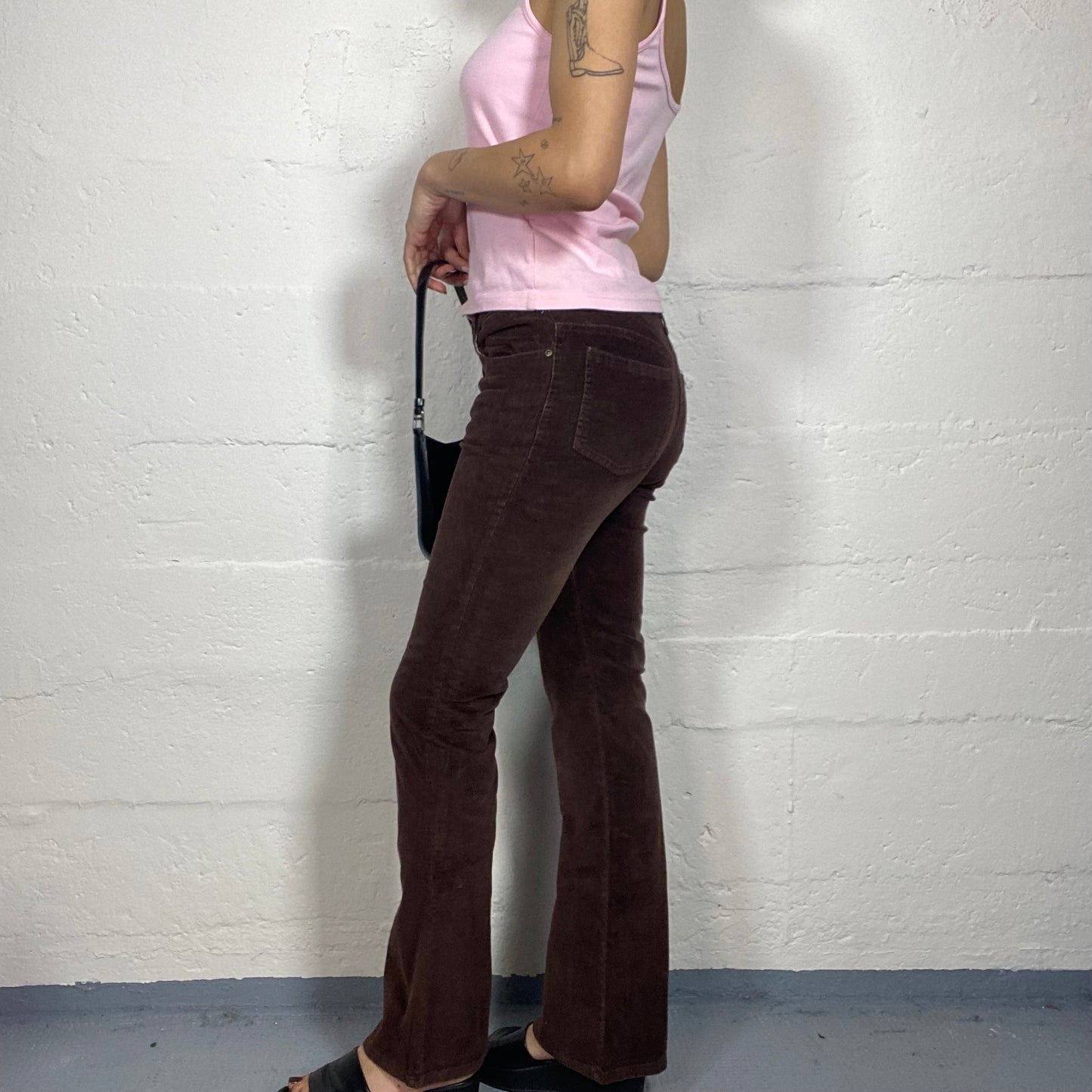 Vintage 2000's Cow-Girl Goth Brown Washed Skinny Jeans with Flared Cut (S)