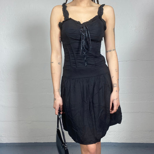 Vintage 90's Downtown Girl Black Corset Cut Dress with Lacer Up Detail (S)