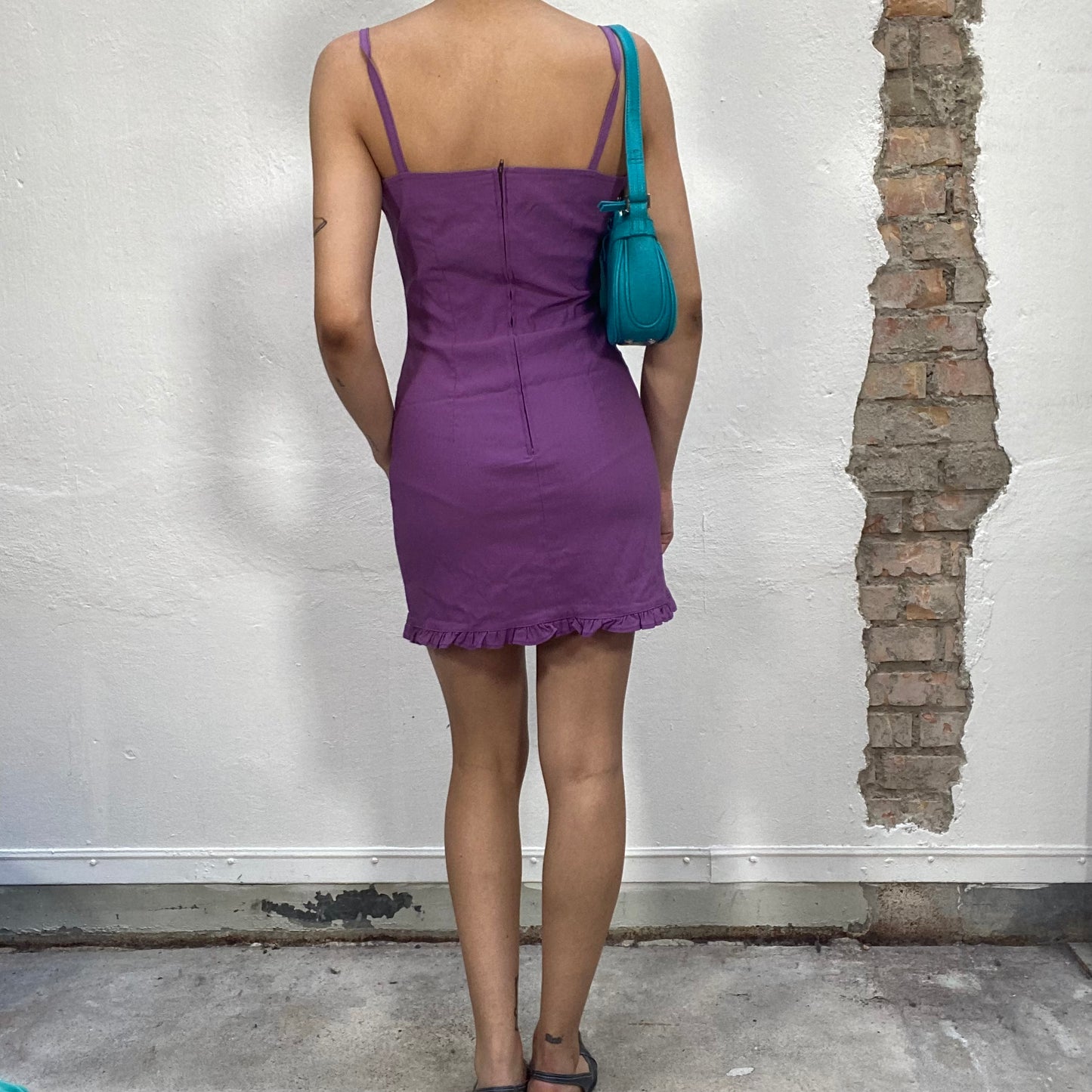 Vintage 2000's Summer Purple Mini Dress with Ruffle Trim (S)