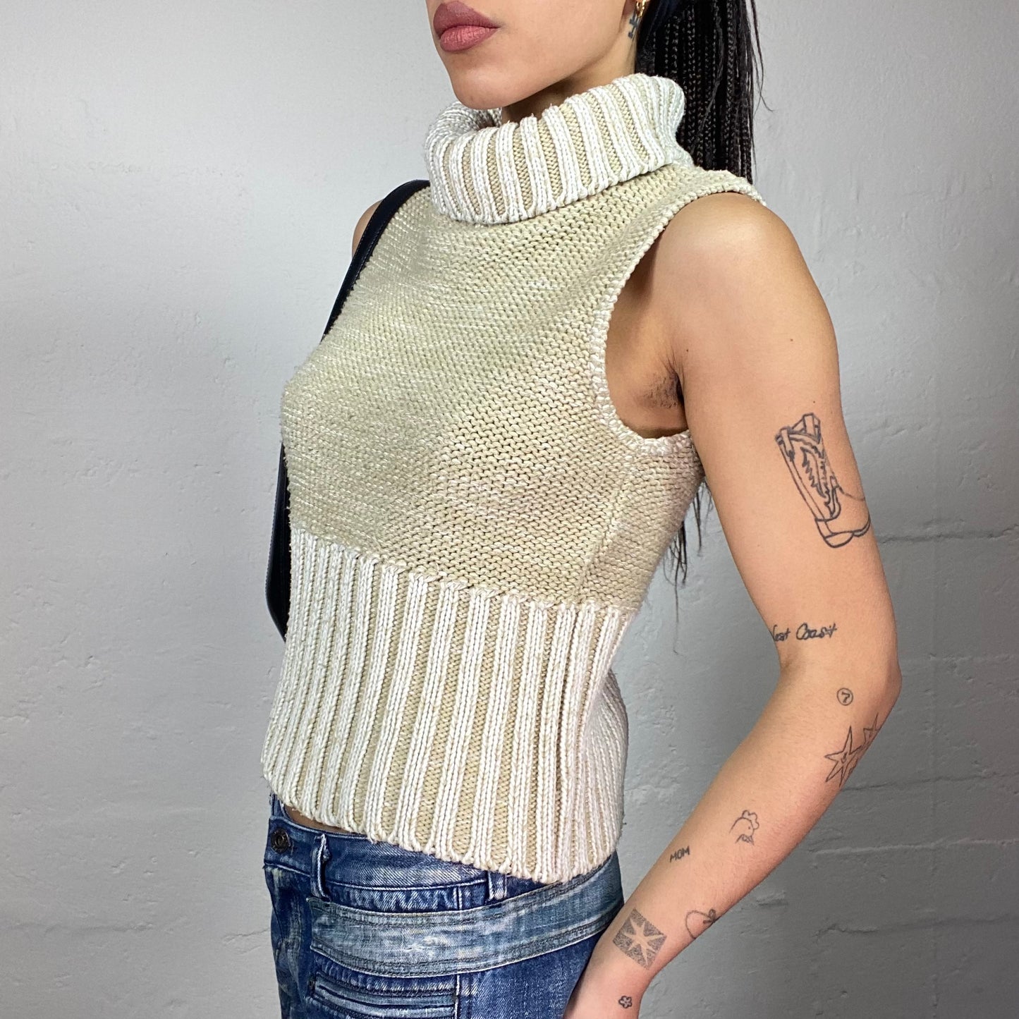 Vintage 2000's English It Girl Beige Highneck Vest Top (S)
