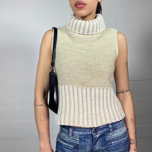 Vintage 2000's English It Girl Beige Highneck Vest Top (S)