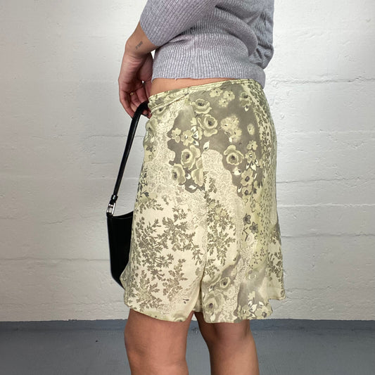 Vintage 2000's Fairy Green Mini Skirt with Floral Print (S)