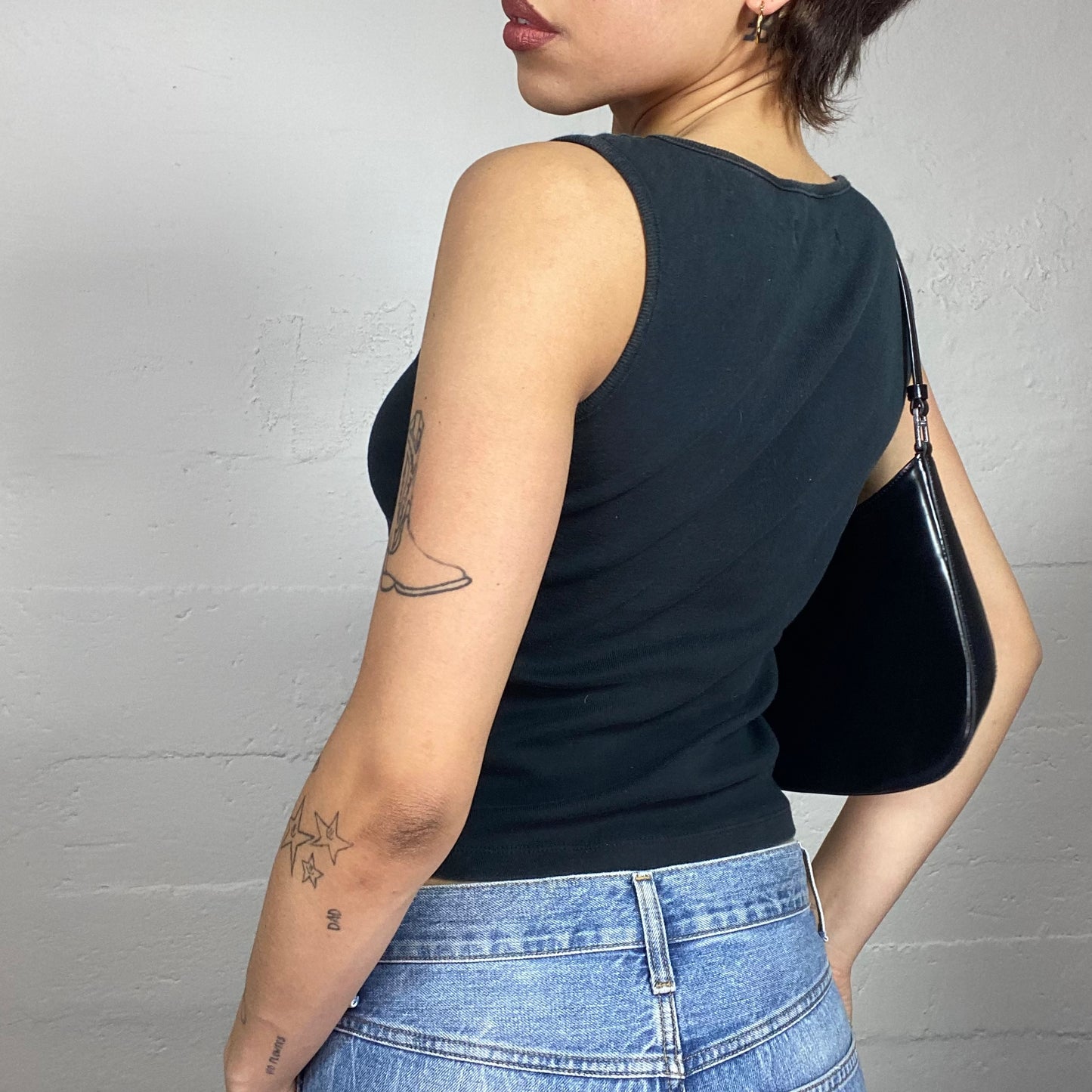 Vintage 2000's Downtown Girl Black Top with White "Sport Chic" Chest Print (S)