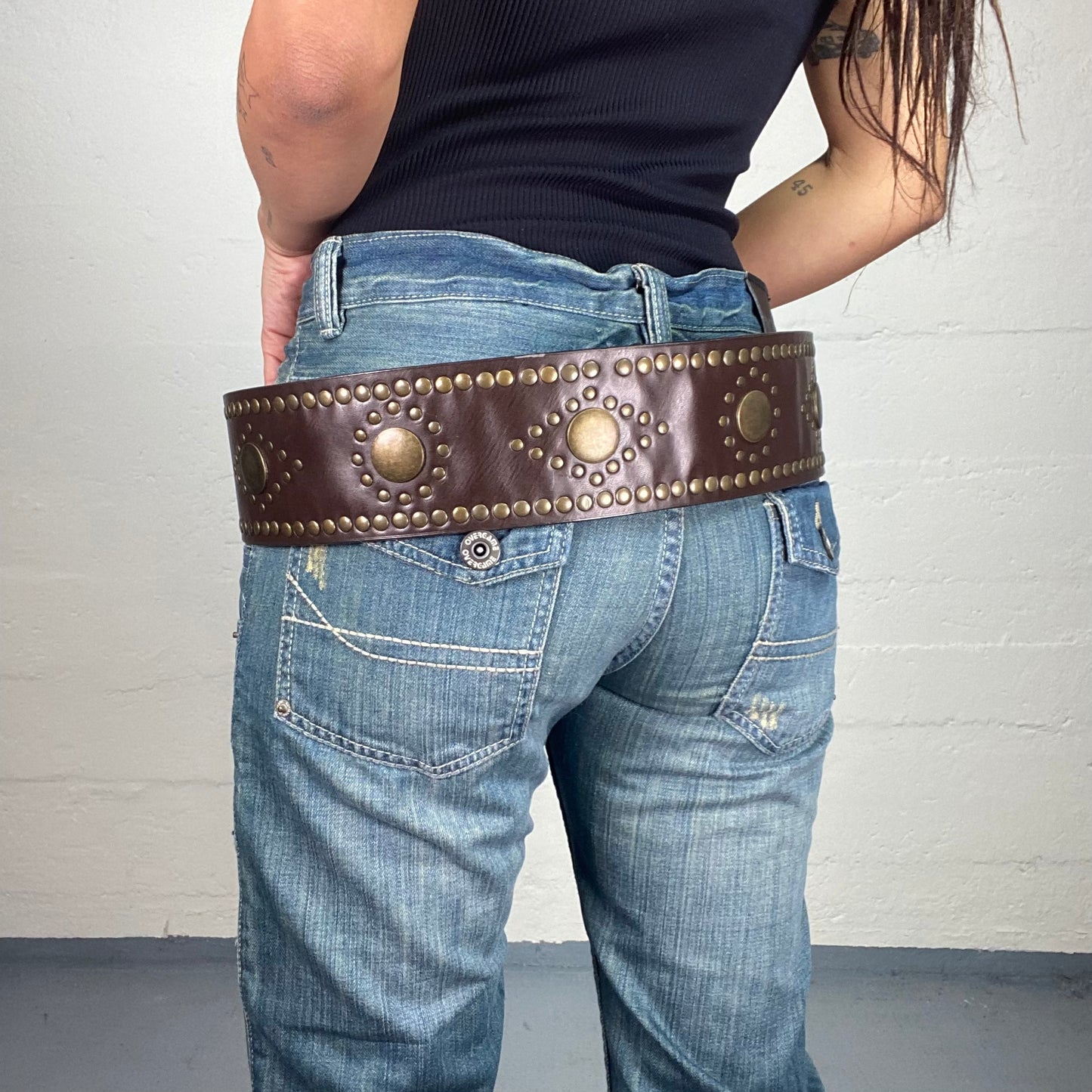 Vintage 2000's Indie Brown Belt with Gold Studs Details
