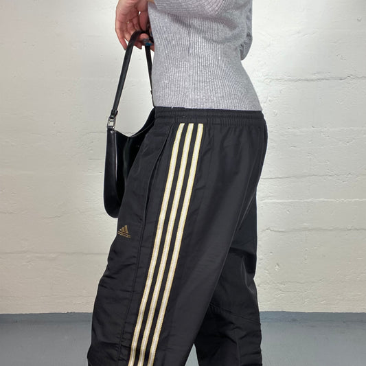 Vintage 2000's Adidas Sporty Black Tracking Pants with Brand Triple Trim Side Detail (M)