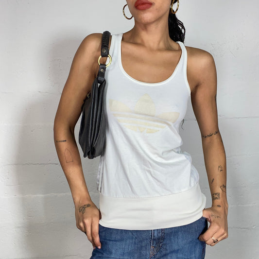 Vintage 2000's Adidas Sporty White Top with White Textured Logo Print (S)