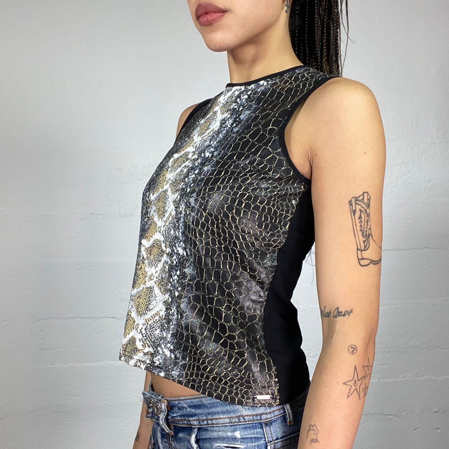 Vintage 90's Morgan Janice Black Top with Serpent Print (S)