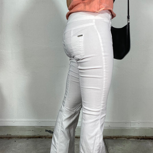 Vintage 2000's Funky White Flared Jeans with Lace Up Details (S)