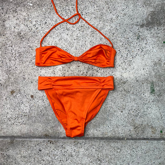 Vintage 2000's Orange Shiny Bandeau Bikini Set (XXS)