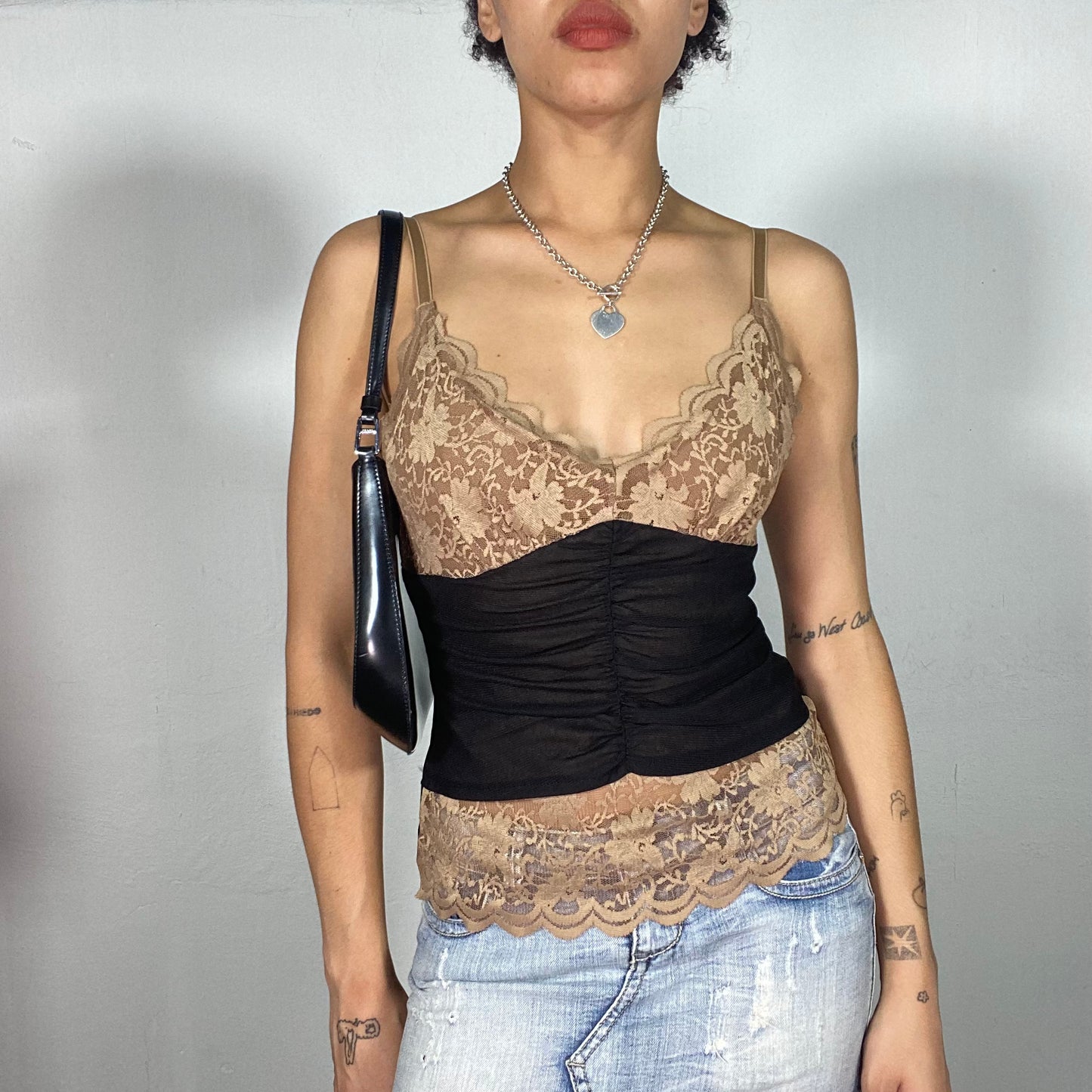 Vintage 90's Coquette Gold Lace and Black Cami Top (S)