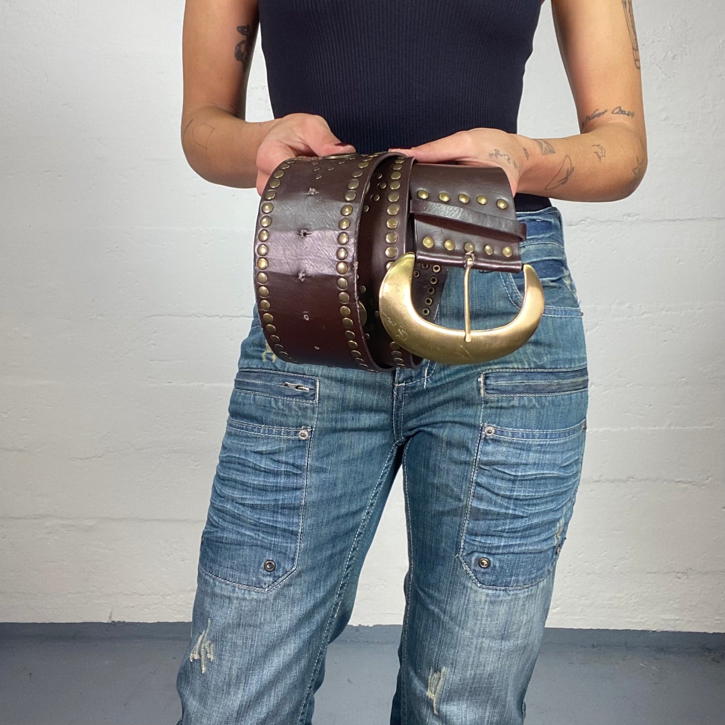 Vintage 2000's Indie Brown Belt with Gold Studs Details