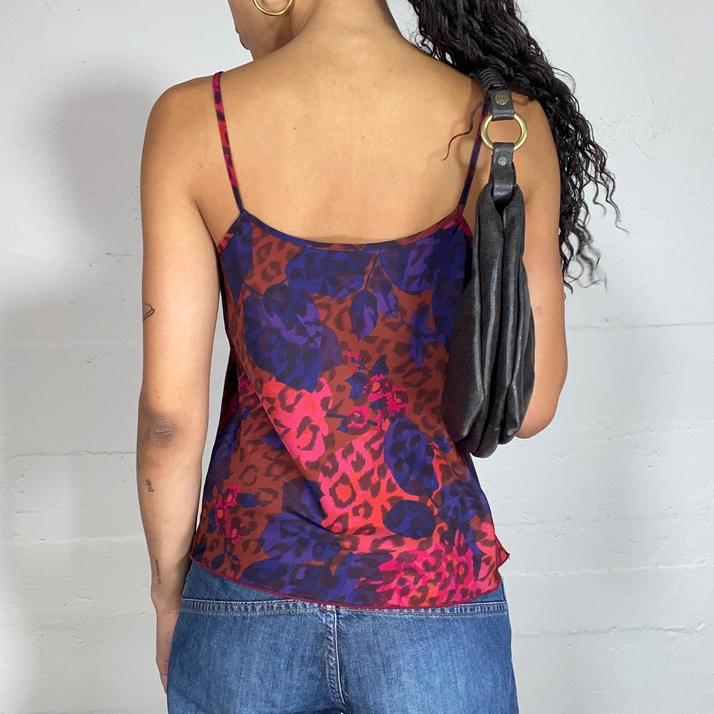 Vintage 2000's Funky Garnet & Blue Top with Animal and Floral Print (S/M)