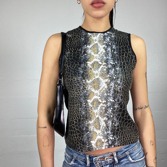 Vintage 90's Morgan Janice Black Top with Serpent Print (S)