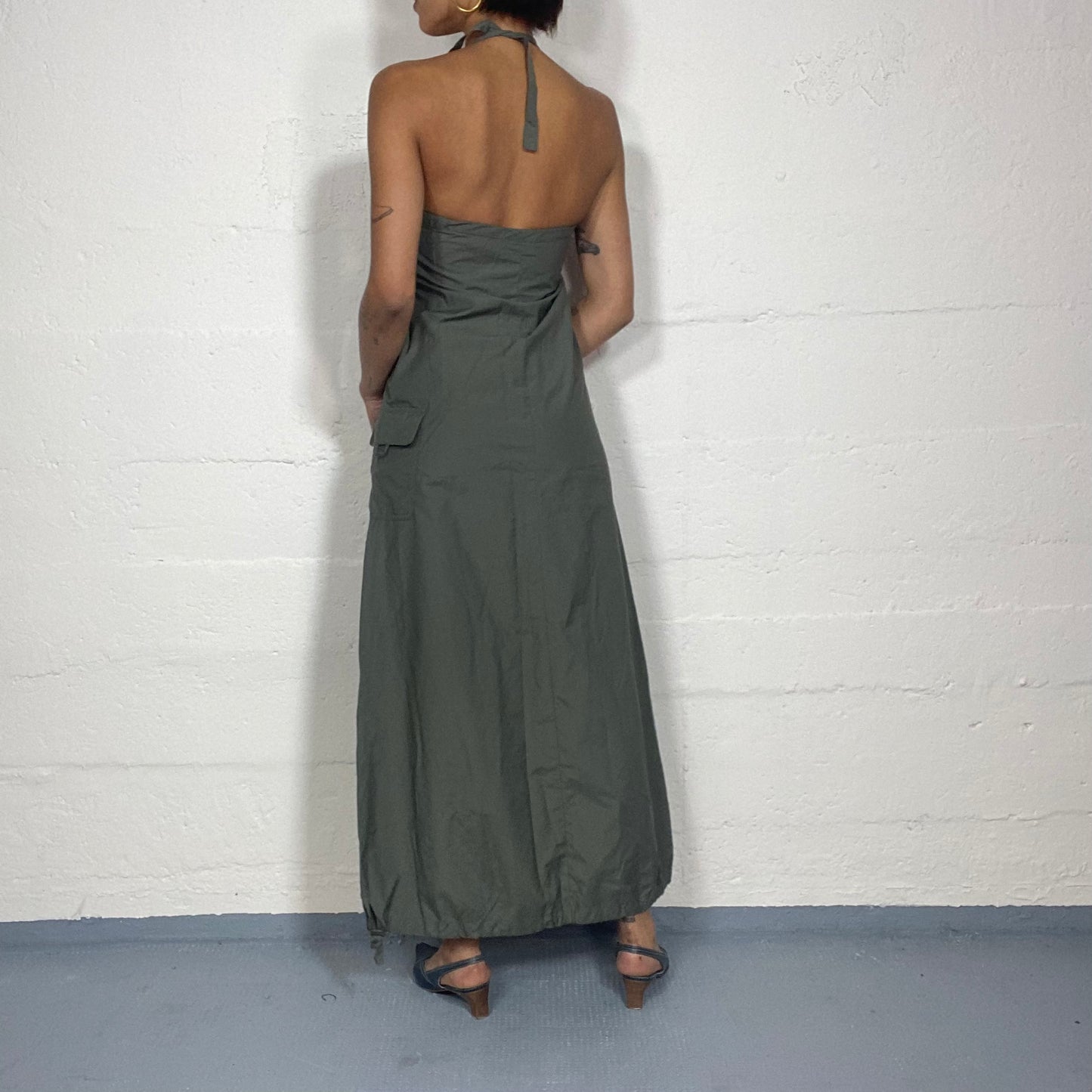 Vintage 90's Archive Khaki Maxi Cargo Dress (S/M)