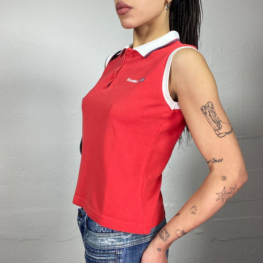 Vintage 2000's Reebok Sporty Red Polo Top with Brand Logo Detail (S)
