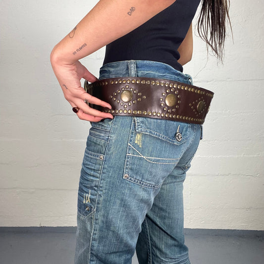 Vintage 2000's Indie Brown Belt with Gold Studs Details