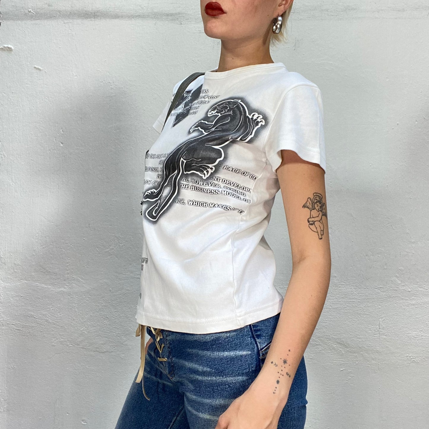 Vintage 90's Skater White Top with Puma and Typography Print (M)