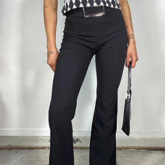 Vintage 2000's Model Off Duty Black Flared Pants with Silver Buckle Detail (S)