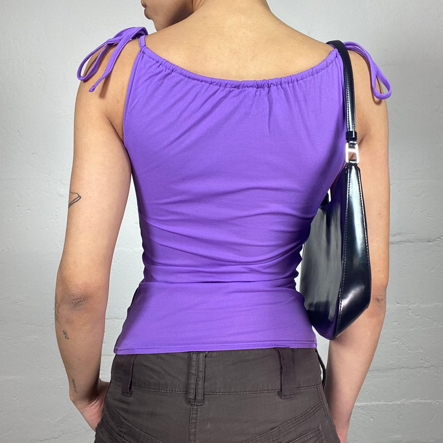Vintage 2000's Morgan Downtown Girl Purple Top with Lace Up Straps Detail (S)