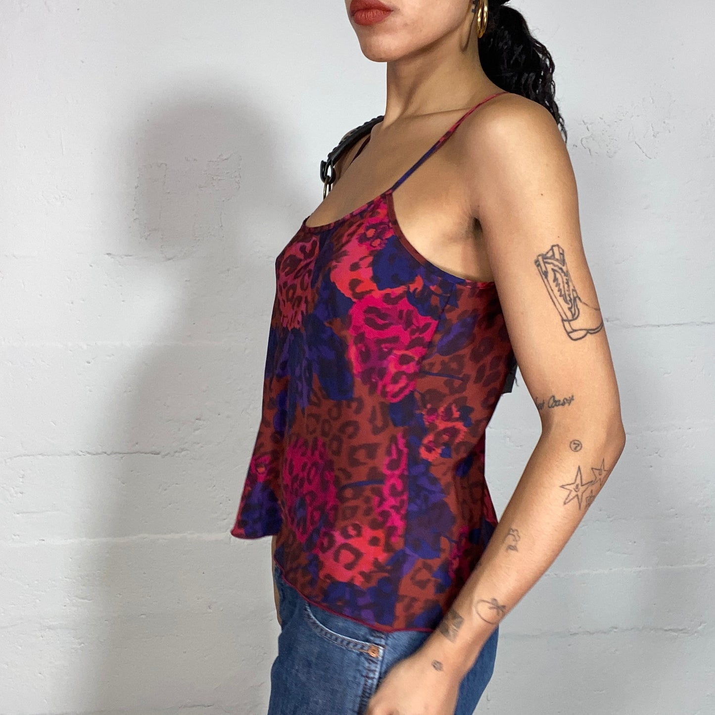 Vintage 2000's Funky Garnet & Blue Top with Animal and Floral Print (S/M)