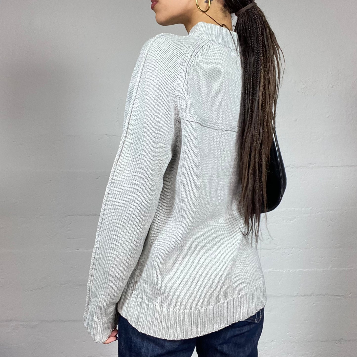 Vintage 90's Downtown Girl Grey Double Zip Up Knitted Pullover (M)