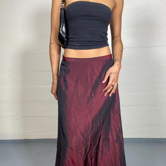 Vintage 90's Vampy Girl Burgundy Maxi Skirt with Iridescent Material (S)