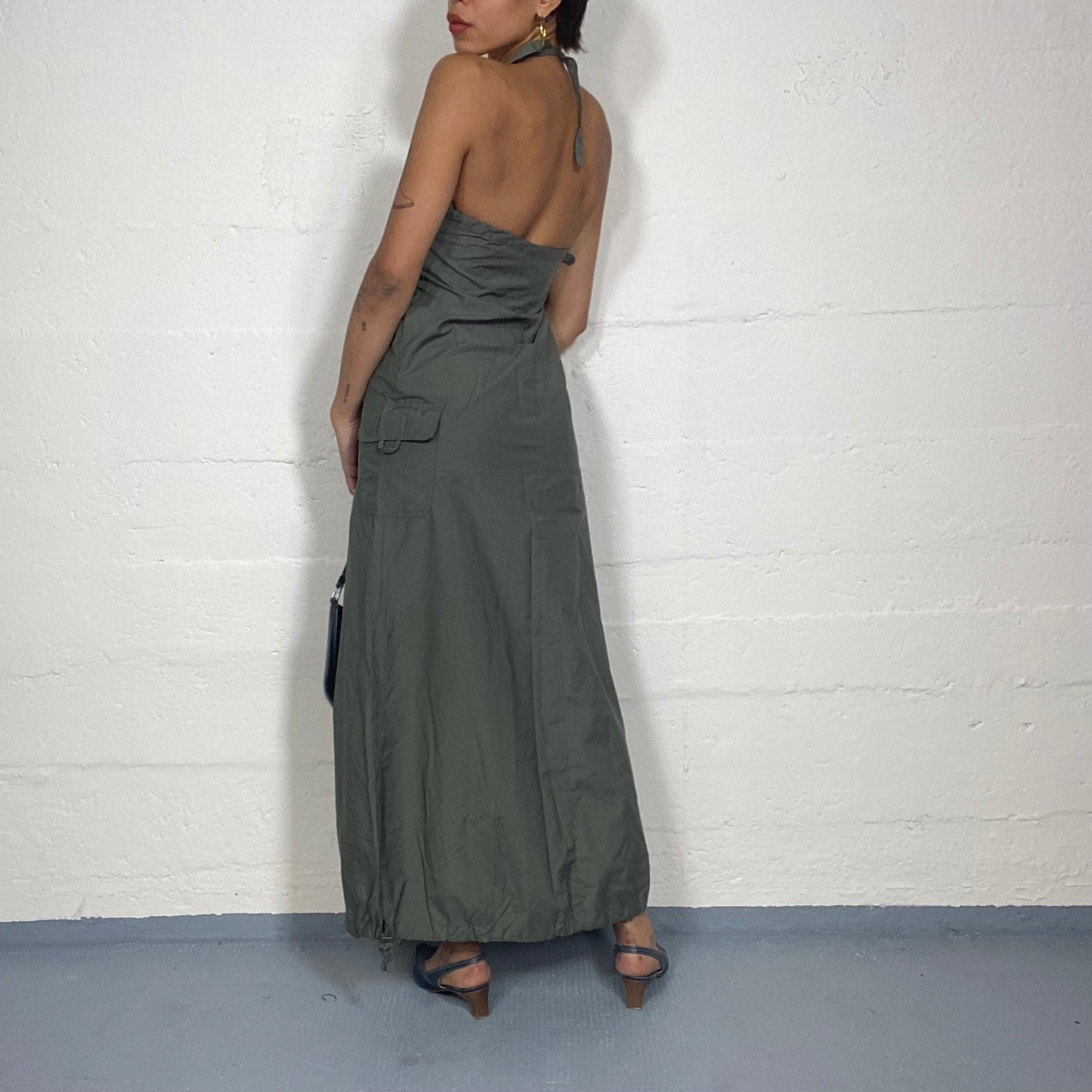 Vintage 90's Archive Khaki Maxi Cargo Dress (S/M)