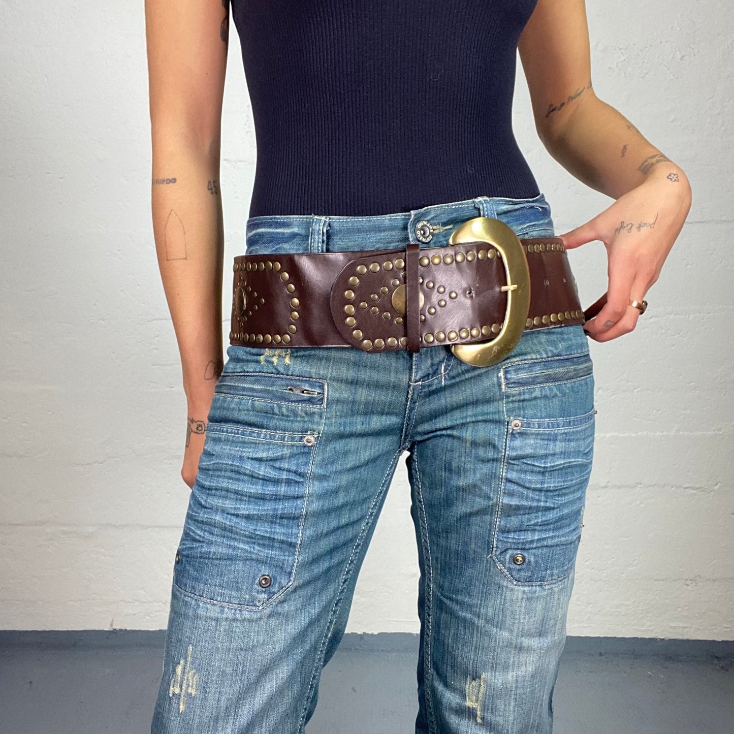Vintage 2000's Indie Brown Belt with Gold Studs Details