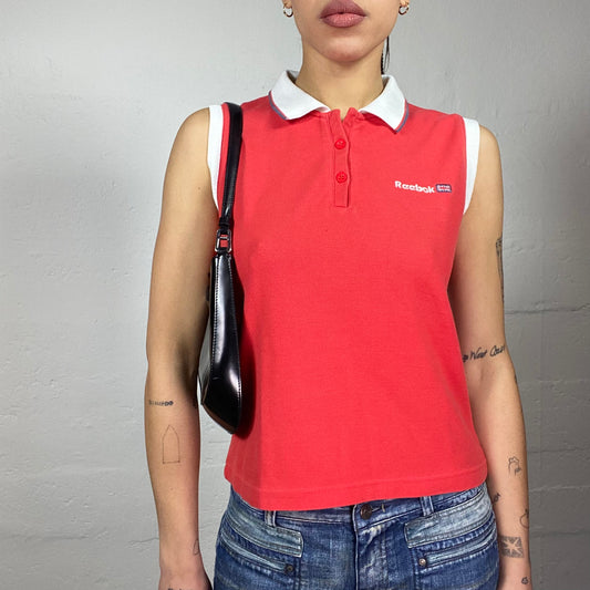 Vintage 2000's Reebok Sporty Red Polo Top with Brand Logo Detail (S)