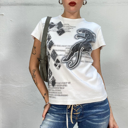 Vintage 90's Skater White Top with Puma and Typography Print (M)