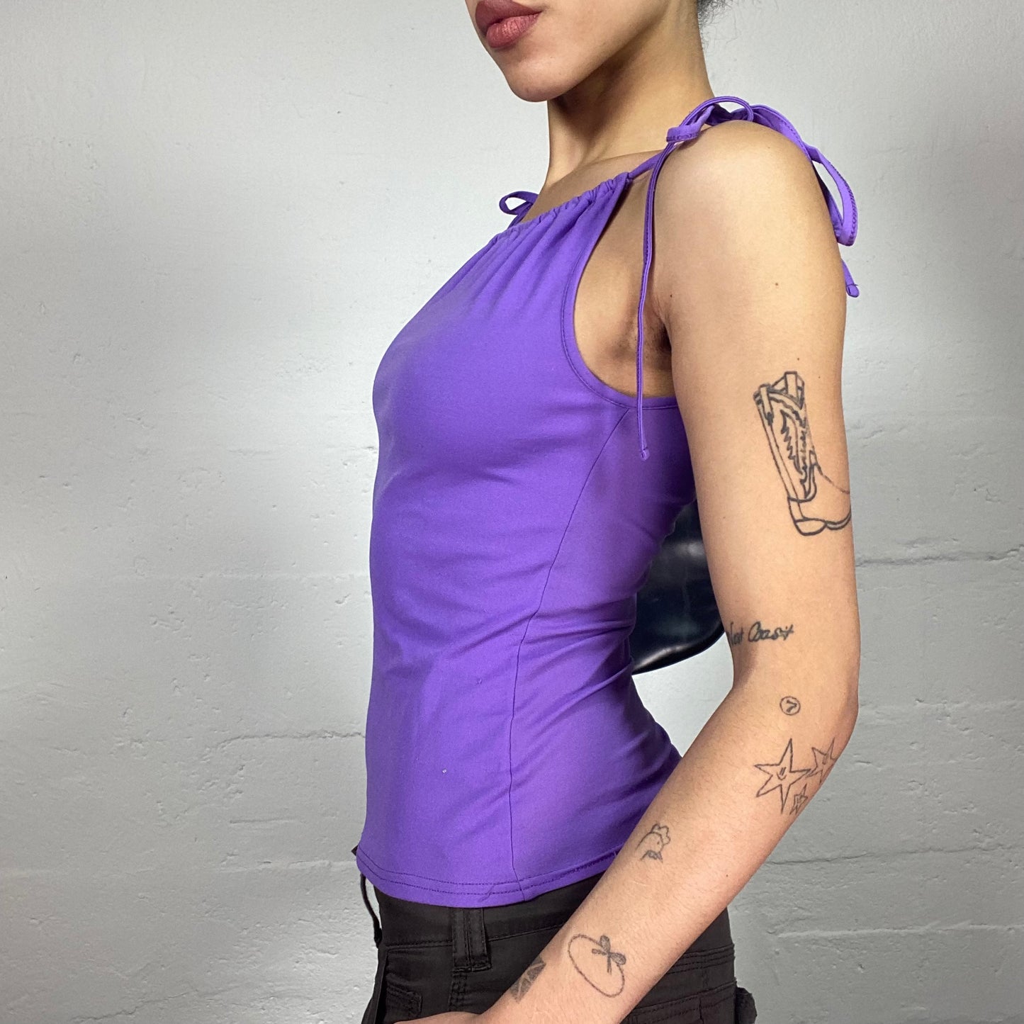 Vintage 2000's Morgan Downtown Girl Purple Top with Lace Up Straps Detail (S)